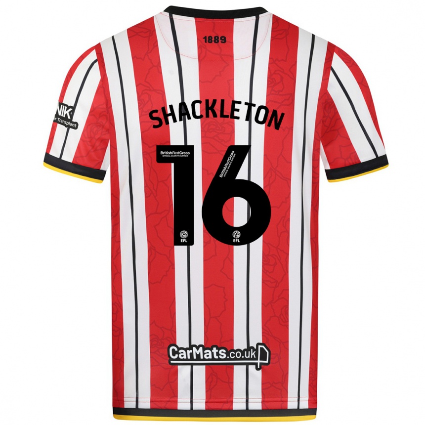 Enfant Football Maillot Jamie Shackleton #16 Rayures Blanches Rouges Tenues Domicile 2024/25