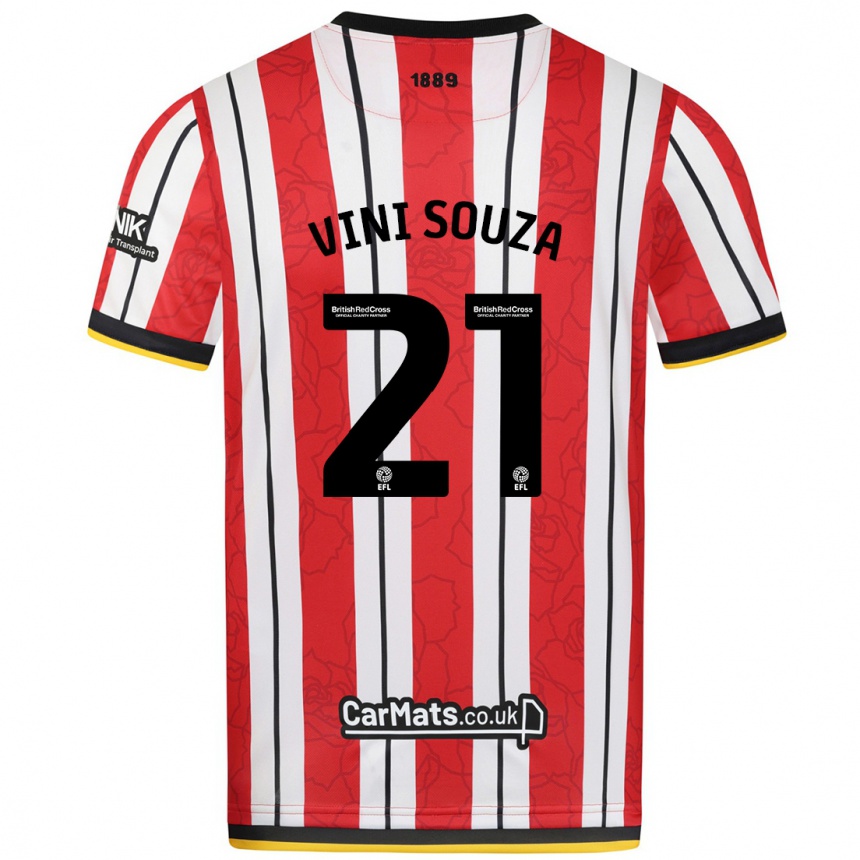 Enfant Football Maillot Vini Souza #21 Rayures Blanches Rouges Tenues Domicile 2024/25