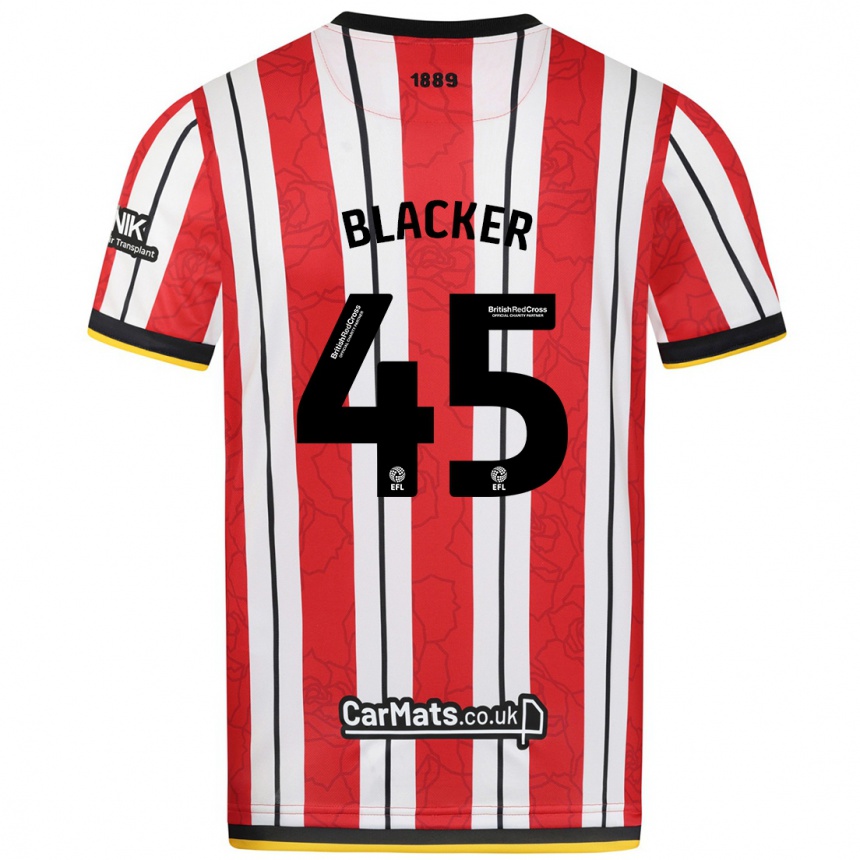 Enfant Football Maillot Billy Blacker #45 Rayures Blanches Rouges Tenues Domicile 2024/25