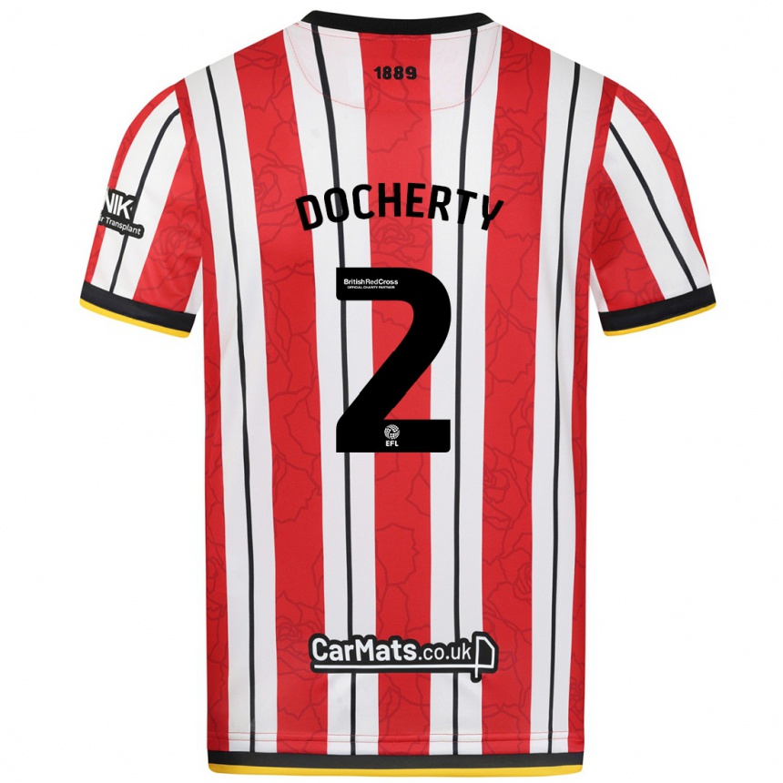 Enfant Football Maillot Charley Docherty #2 Rayures Blanches Rouges Tenues Domicile 2024/25