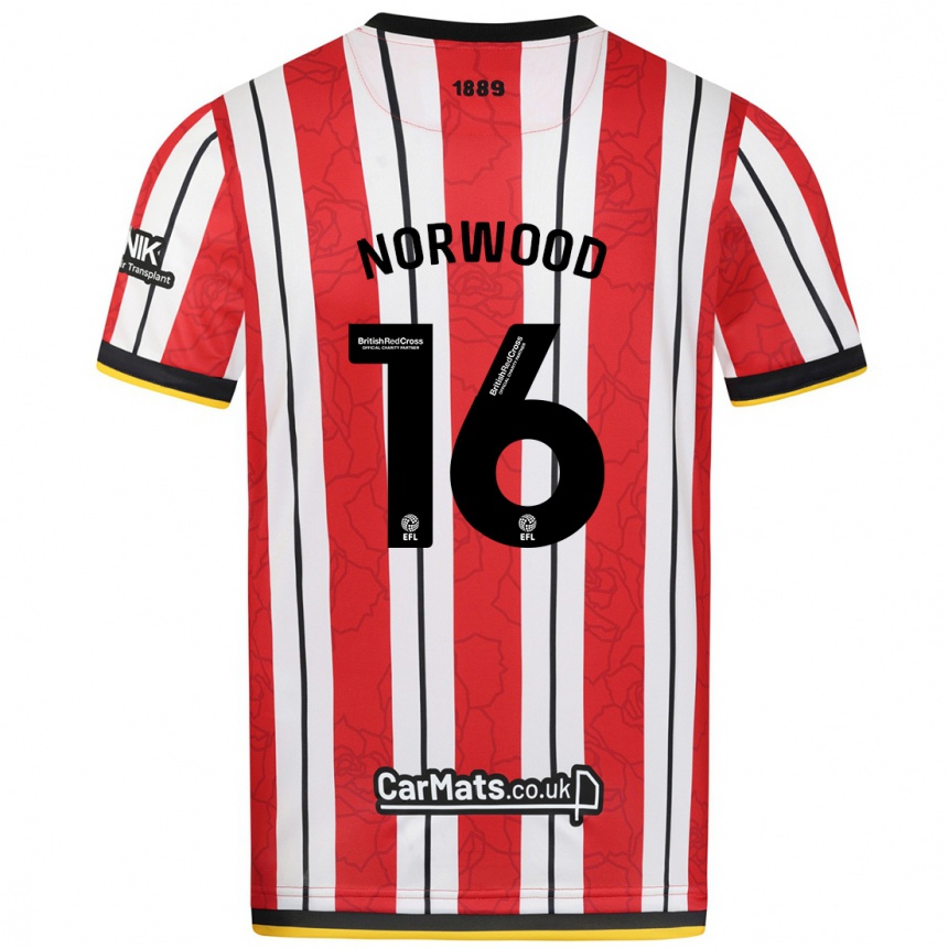 Enfant Football Maillot Oliver Norwood #16 Rayures Blanches Rouges Tenues Domicile 2024/25