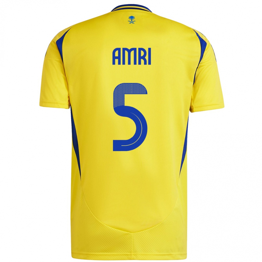 Enfant Football Maillot Abdulelah Al-Amri #5 Jaune Bleu Tenues Domicile 2024/25