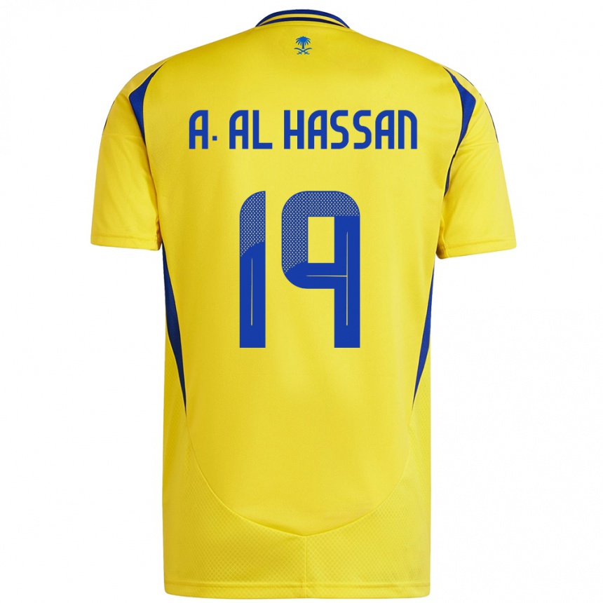 Enfant Football Maillot Ali Al-Hassan #19 Jaune Bleu Tenues Domicile 2024/25