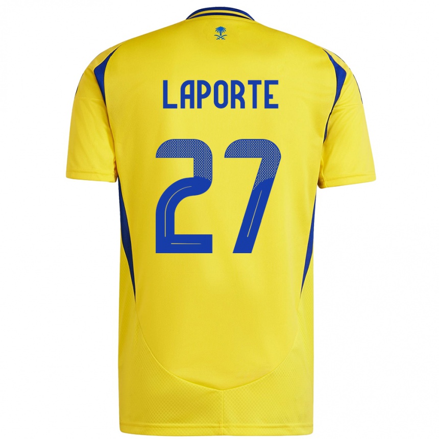 Enfant Football Maillot Aymeric Laporte #27 Jaune Bleu Tenues Domicile 2024/25