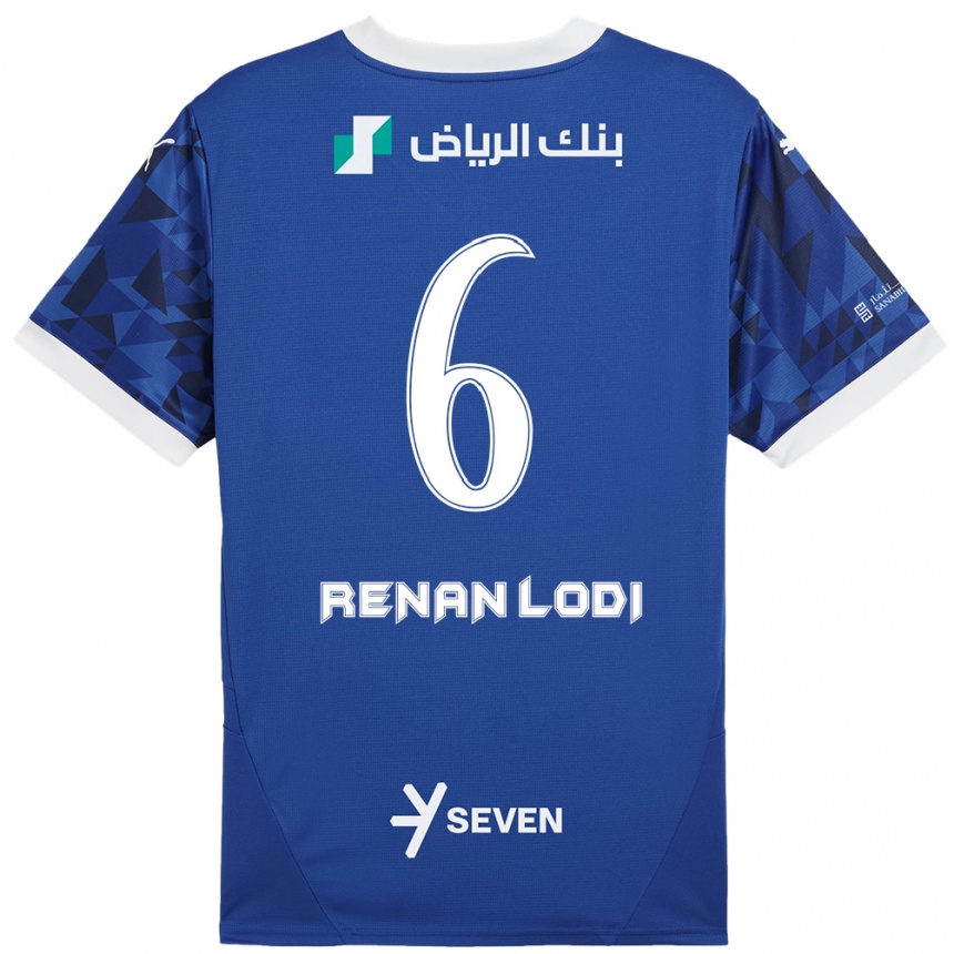 Enfant Football Maillot Renan Lodi #6 Bleu Foncé Blanc Tenues Domicile 2024/25