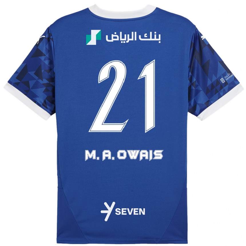 Enfant Football Maillot Mohammed Al-Owais #21 Bleu Foncé Blanc Tenues Domicile 2024/25