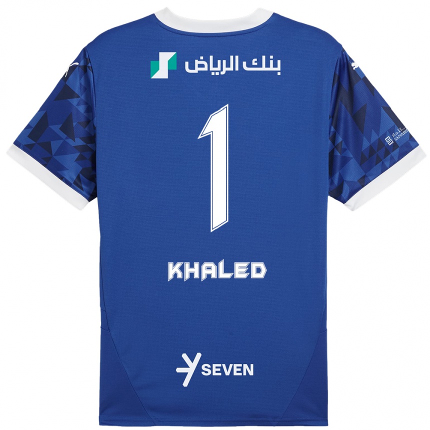 Enfant Football Maillot Nawal Khaled #1 Bleu Foncé Blanc Tenues Domicile 2024/25