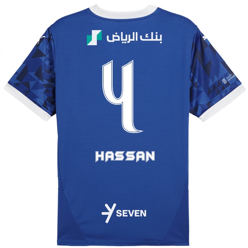 Enfant Football Maillot Eman Hassan #4 Bleu Foncé Blanc Tenues Domicile 2024/25