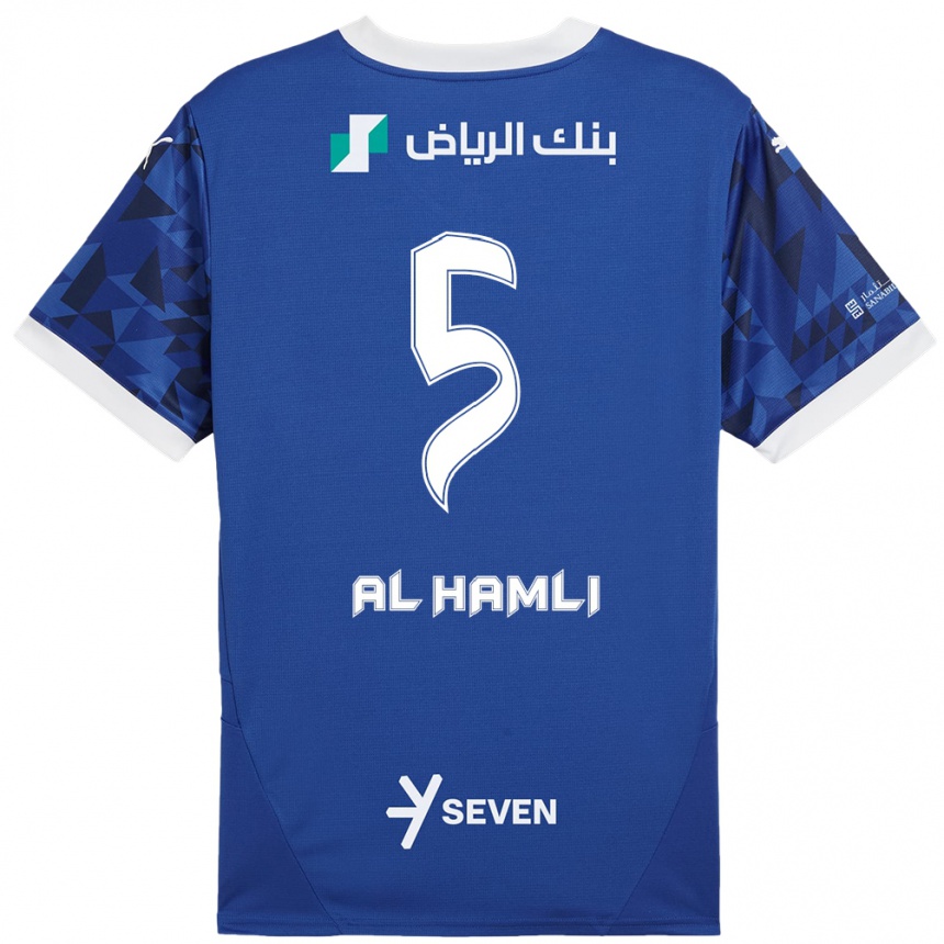 Enfant Football Maillot Noura Al-Hamli #5 Bleu Foncé Blanc Tenues Domicile 2024/25