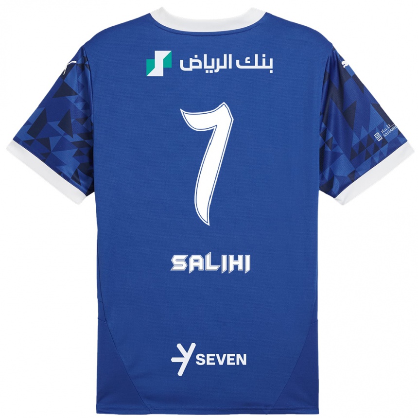 Enfant Football Maillot Shokhan Salihi #7 Bleu Foncé Blanc Tenues Domicile 2024/25