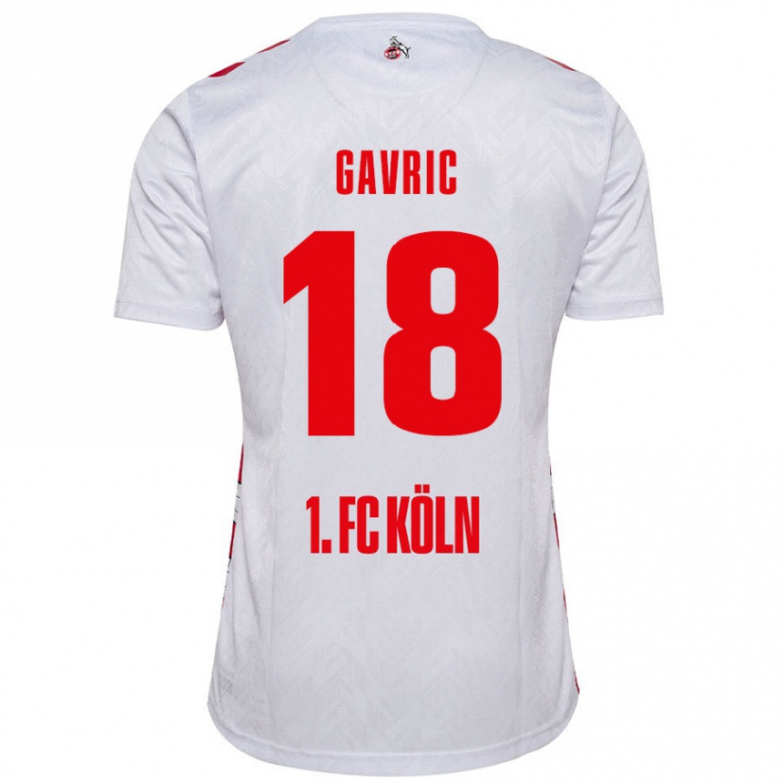 Enfant Football Maillot Andrea Gavrić #18 Blanc Rouge Tenues Domicile 2024/25