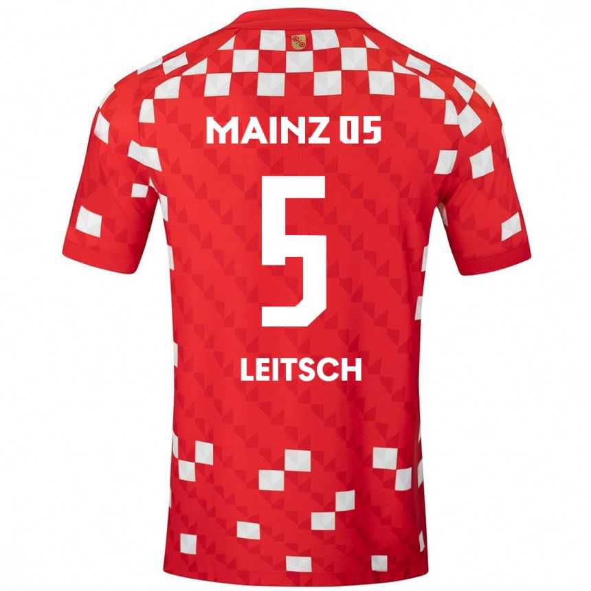 Enfant Football Maillot Maxim Leitsch #5 Blanc Rouge Tenues Domicile 2024/25