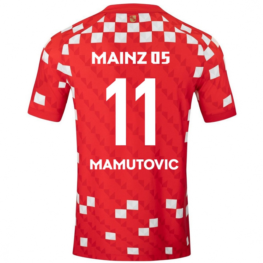 Enfant Football Maillot David Mamutovic #11 Blanc Rouge Tenues Domicile 2024/25