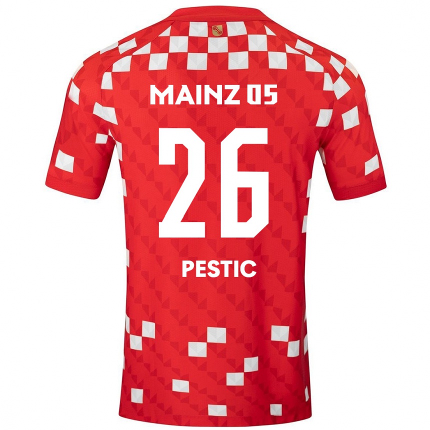 Enfant Football Maillot Dominik Pestic #26 Blanc Rouge Tenues Domicile 2024/25