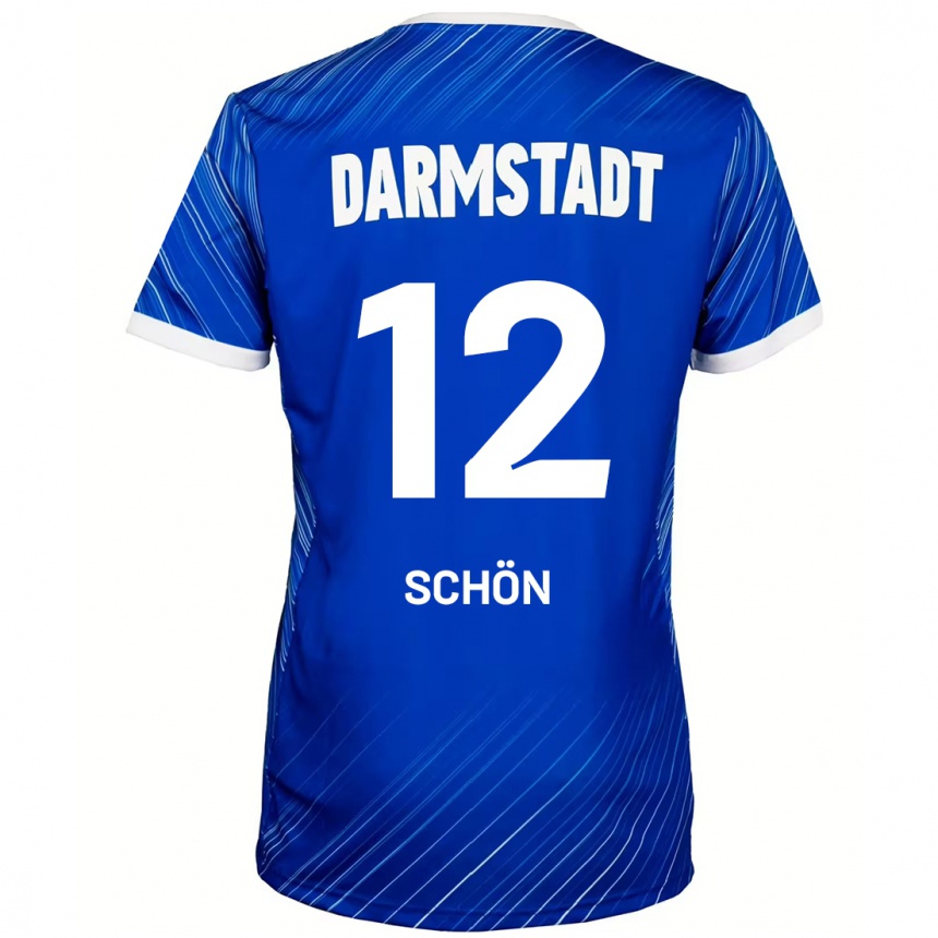 Enfant Football Maillot Lars Schön #12 Bleu Blanc Tenues Domicile 2024/25