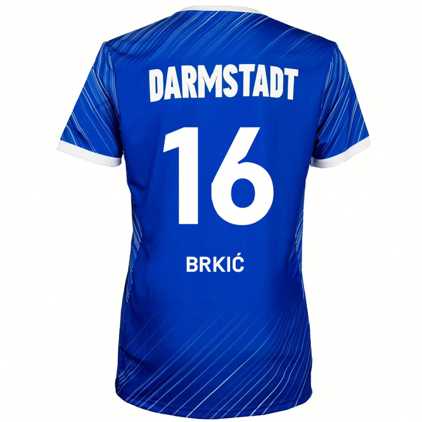 Enfant Football Maillot Amar Brkić #16 Bleu Blanc Tenues Domicile 2024/25