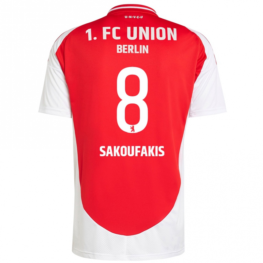 Enfant Football Maillot Theodor Sakoufakis #8 Rouge Blanc Tenues Domicile 2024/25