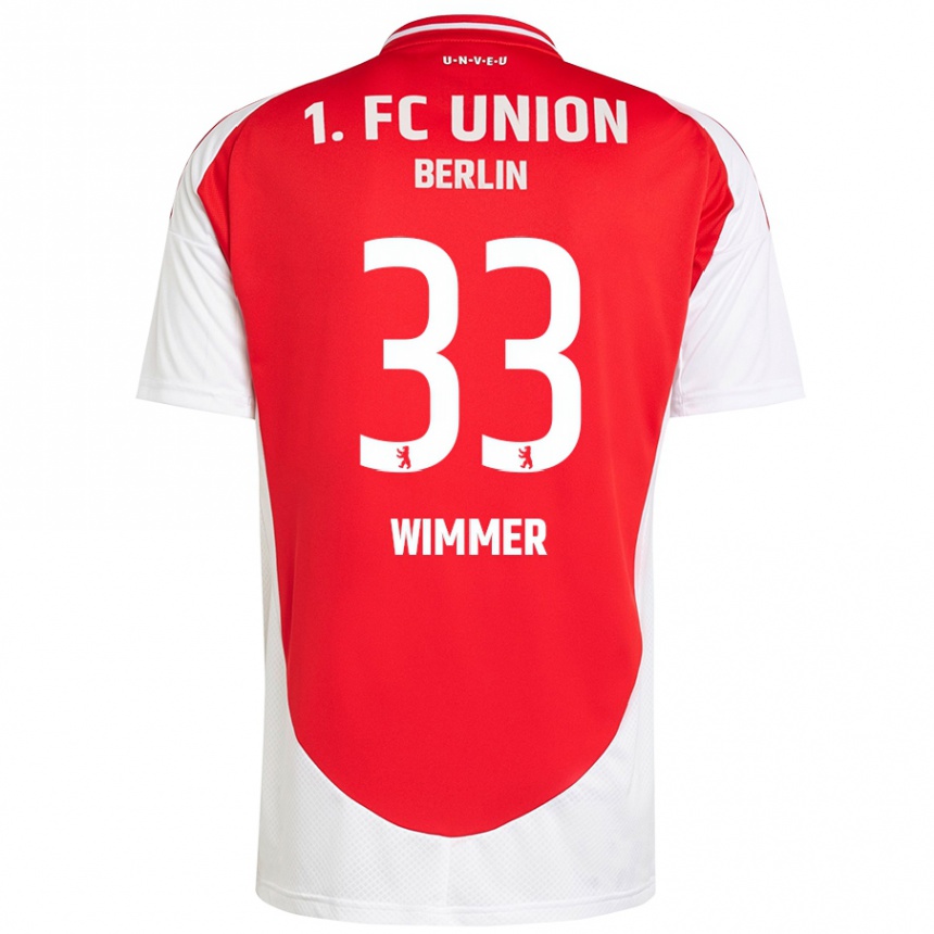 Enfant Football Maillot Pauline Wimmer #33 Rouge Blanc Tenues Domicile 2024/25