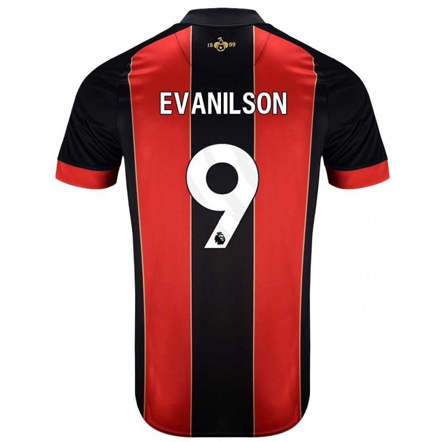 Enfant Football Maillot Evanilson #9 Rouge Noir Tenues Domicile 2024/25