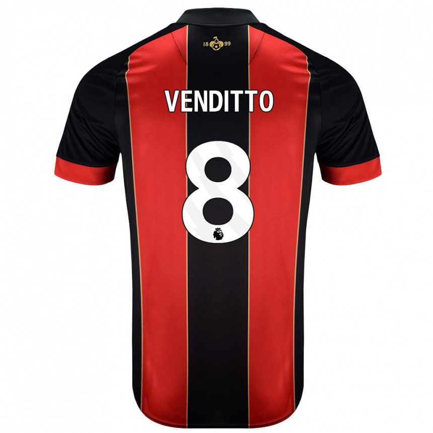 Enfant Football Maillot Olivia Venditto #8 Rouge Noir Tenues Domicile 2024/25