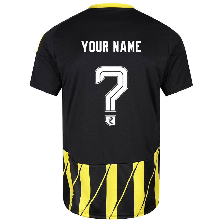 Enfant Football Maillot Votre Nom #0 Noir Jaune Tenues Extérieur 2024/25