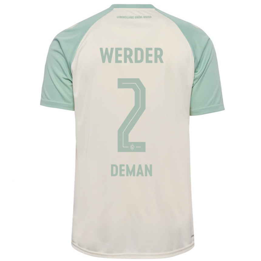 Enfant Football Maillot Olivier Deman #2 Blanc Cassé Vert Clair Tenues Extérieur 2024/25