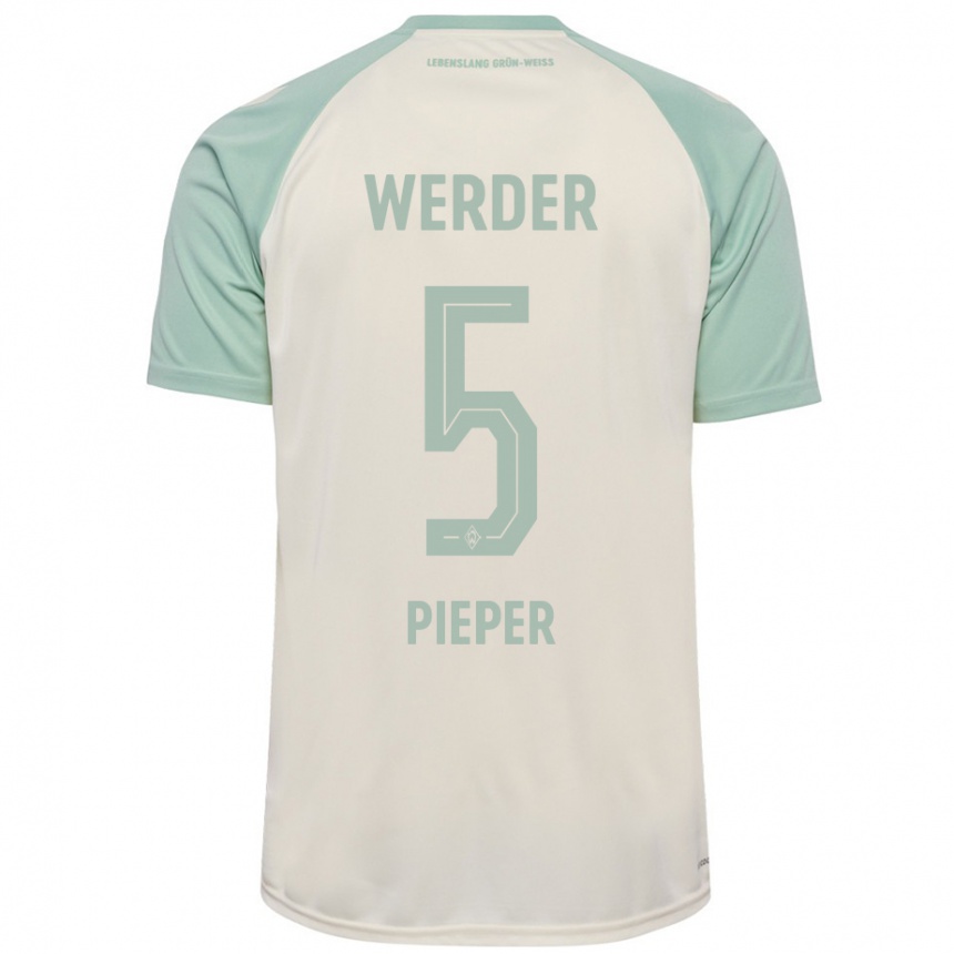 Enfant Football Maillot Amos Pieper #5 Blanc Cassé Vert Clair Tenues Extérieur 2024/25