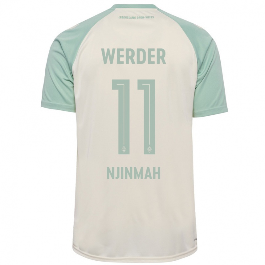 Enfant Football Maillot Justin Njinmah #11 Blanc Cassé Vert Clair Tenues Extérieur 2024/25