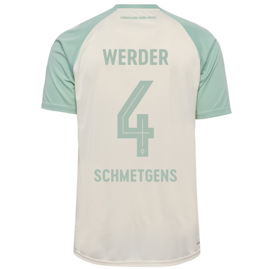 Enfant Football Maillot Mick Schmetgens #4 Blanc Cassé Vert Clair Tenues Extérieur 2024/25