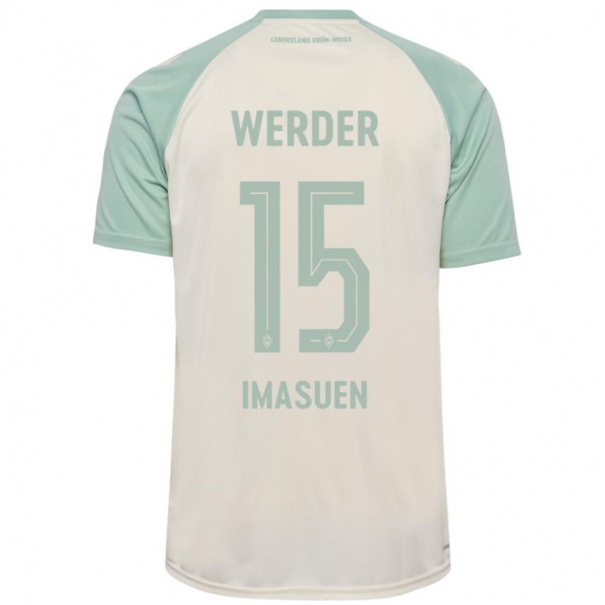 Enfant Football Maillot Joel Imasuen #15 Blanc Cassé Vert Clair Tenues Extérieur 2024/25