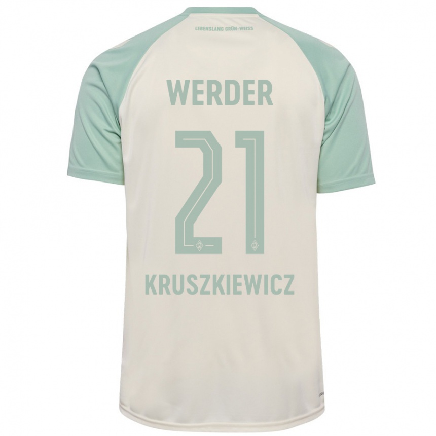 Enfant Football Maillot Jakub Kruszkiewicz #21 Blanc Cassé Vert Clair Tenues Extérieur 2024/25