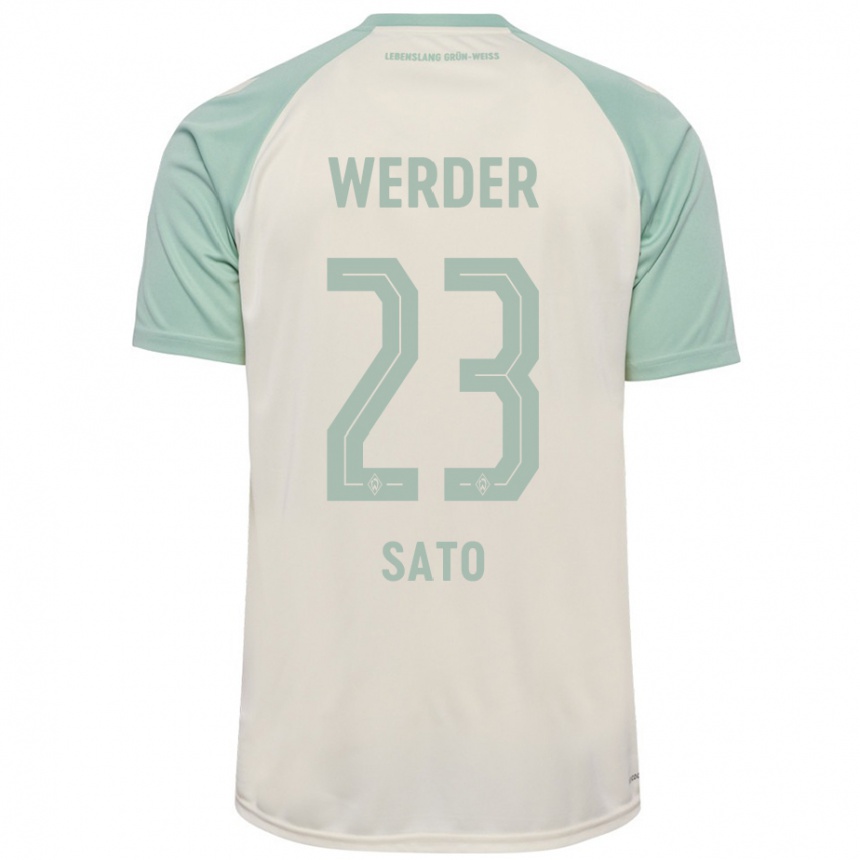 Enfant Football Maillot Kein Sato #23 Blanc Cassé Vert Clair Tenues Extérieur 2024/25