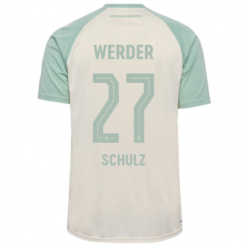 Enfant Football Maillot Ole Schulz #27 Blanc Cassé Vert Clair Tenues Extérieur 2024/25