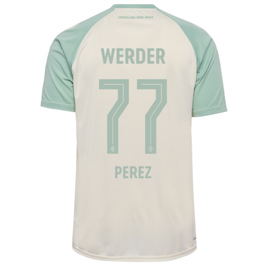 Enfant Football Maillot Catalina Pérez Jaramillo #77 Blanc Cassé Vert Clair Tenues Extérieur 2024/25