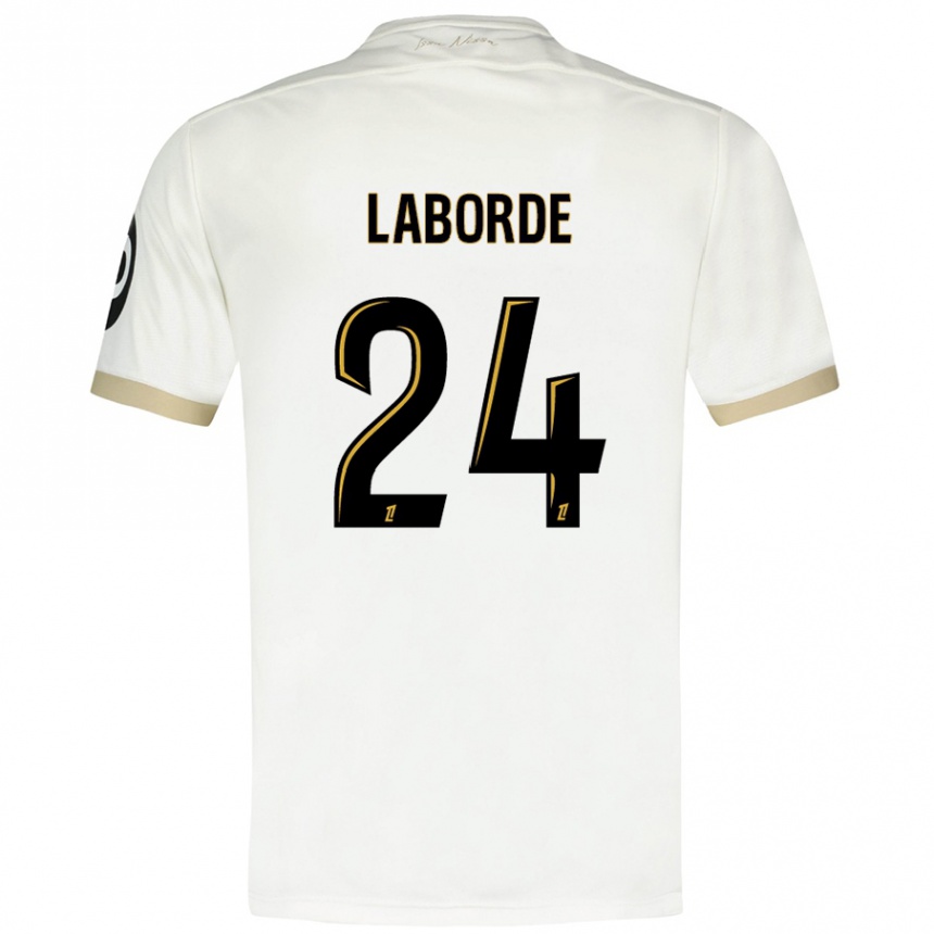 Enfant Football Maillot Gaëtan Laborde #24 Blanc Doré Tenues Extérieur 2024/25