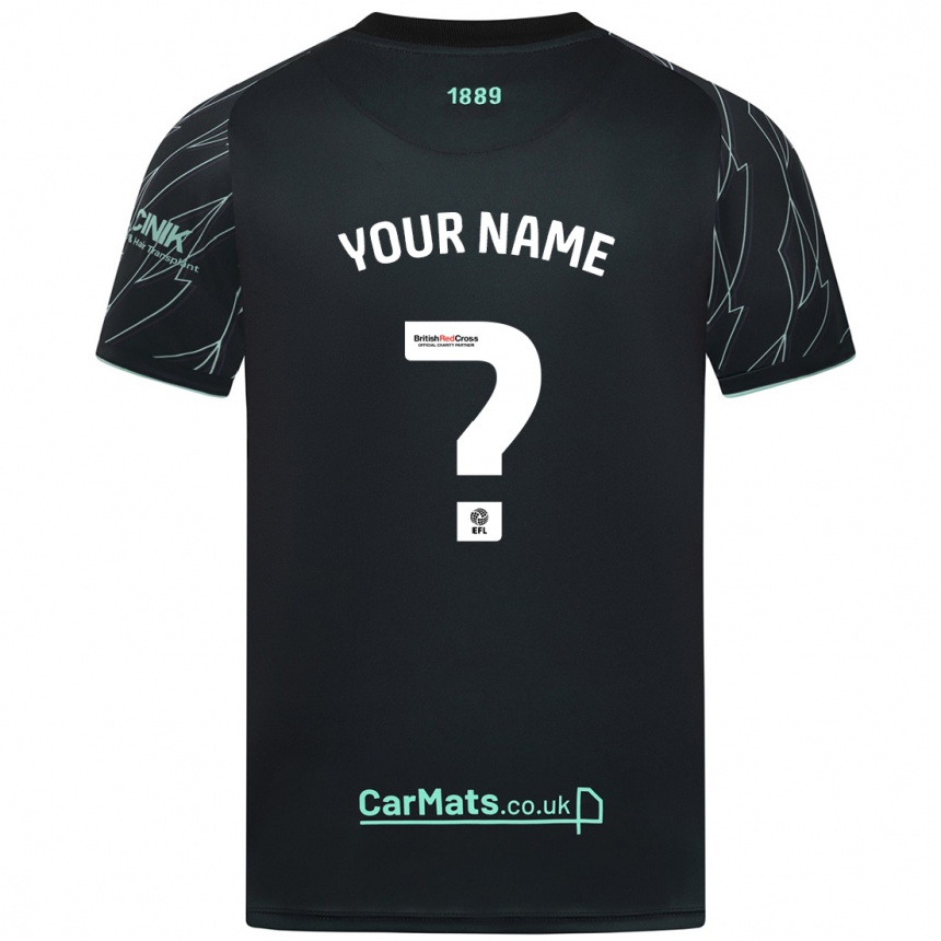 Enfant Football Maillot Votre Nom #0 Noir Vert Tenues Extérieur 2024/25