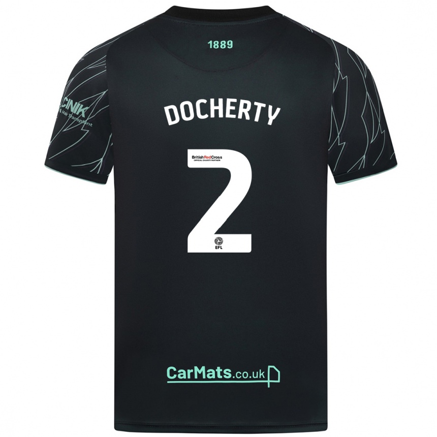 Enfant Football Maillot Charley Docherty #2 Noir Vert Tenues Extérieur 2024/25