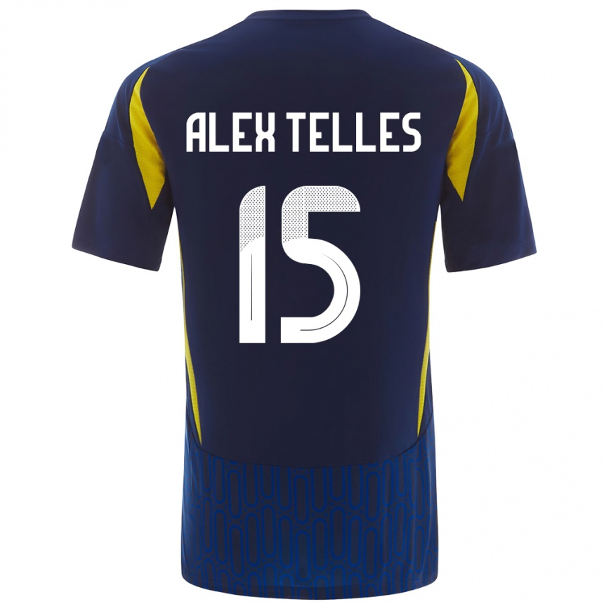 Enfant Football Maillot Alex Telles #15 Bleu Jaune Tenues Extérieur 2024/25