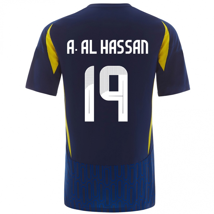 Enfant Football Maillot Ali Al-Hassan #19 Bleu Jaune Tenues Extérieur 2024/25