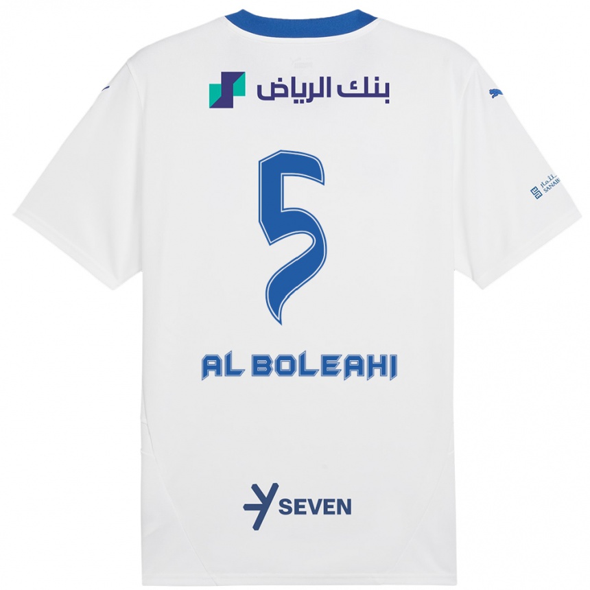 Enfant Football Maillot Ali Al-Boleahi #5 Blanc Bleu Tenues Extérieur 2024/25