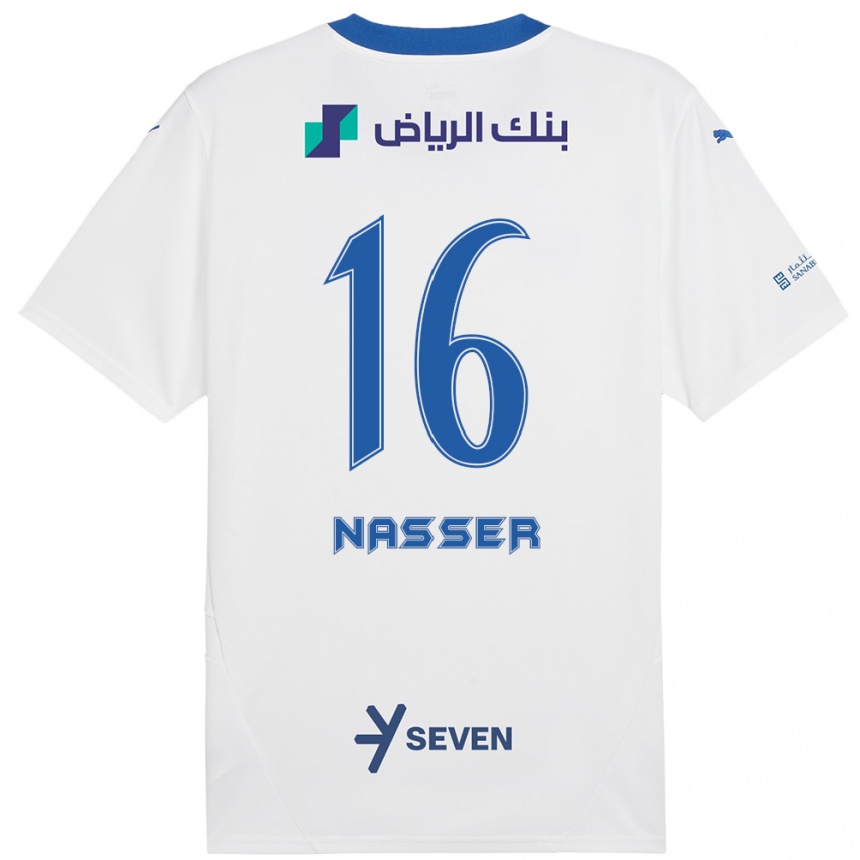 Enfant Football Maillot Nasser Al-Dawsari #16 Blanc Bleu Tenues Extérieur 2024/25