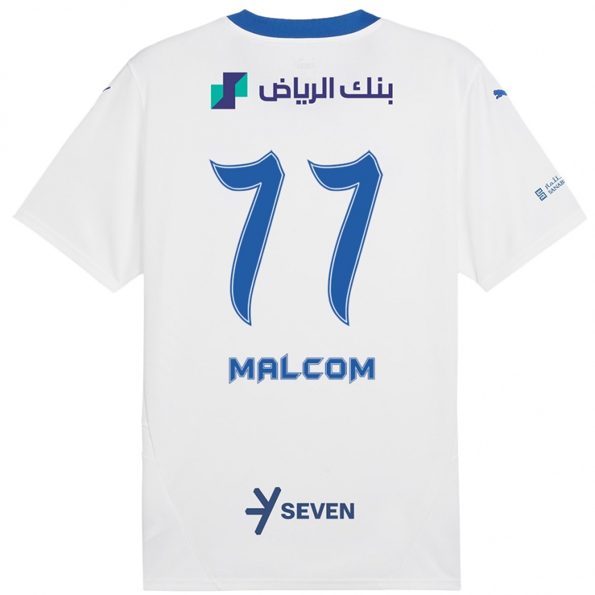 Enfant Football Maillot Malcom #77 Blanc Bleu Tenues Extérieur 2024/25