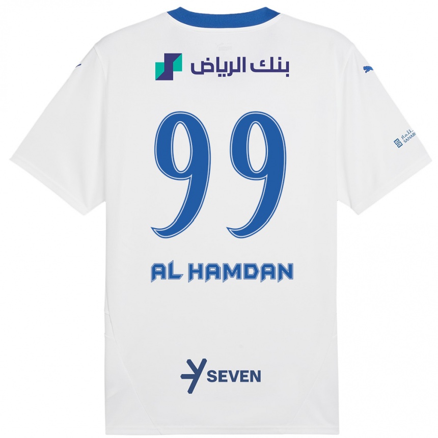 Enfant Football Maillot Abdullah Al-Hamdan #99 Blanc Bleu Tenues Extérieur 2024/25