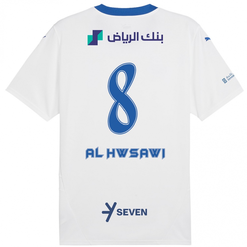 Enfant Football Maillot Al Bandari Al-Hwsawi #8 Blanc Bleu Tenues Extérieur 2024/25