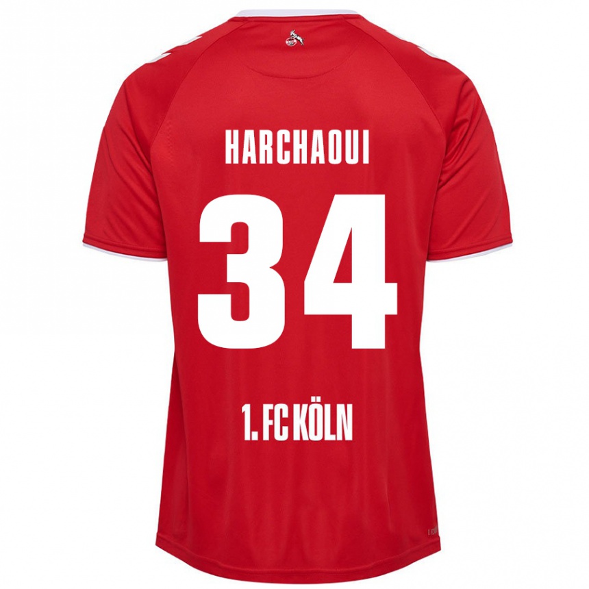 Enfant Football Maillot Fayssal Harchaoui #34 Rouge Blanc Tenues Extérieur 2024/25