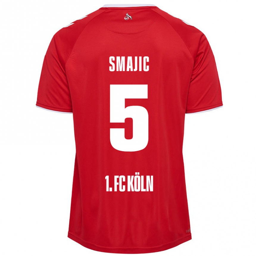 Enfant Football Maillot Rijad Smajic #5 Rouge Blanc Tenues Extérieur 2024/25