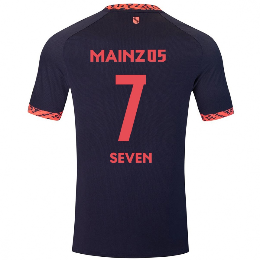 Enfant Football Maillot Justin Seven #7 Bleu Corail Rouge Tenues Extérieur 2024/25