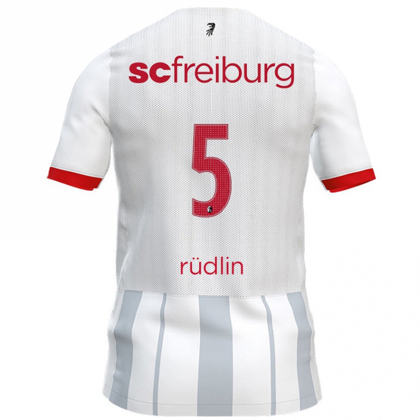 Enfant Football Maillot Fabian Rüdlin #5 Blanc Gris Tenues Extérieur 2024/25