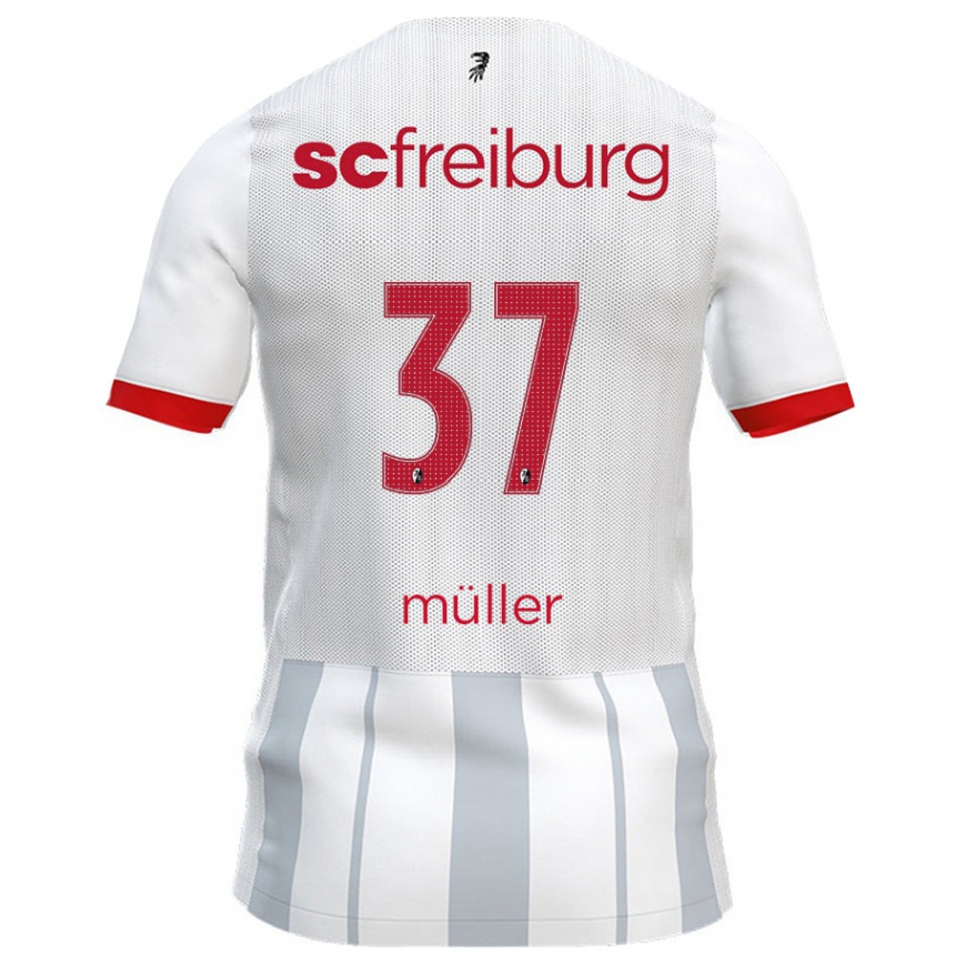 Enfant Football Maillot Ruben Müller #37 Blanc Gris Tenues Extérieur 2024/25