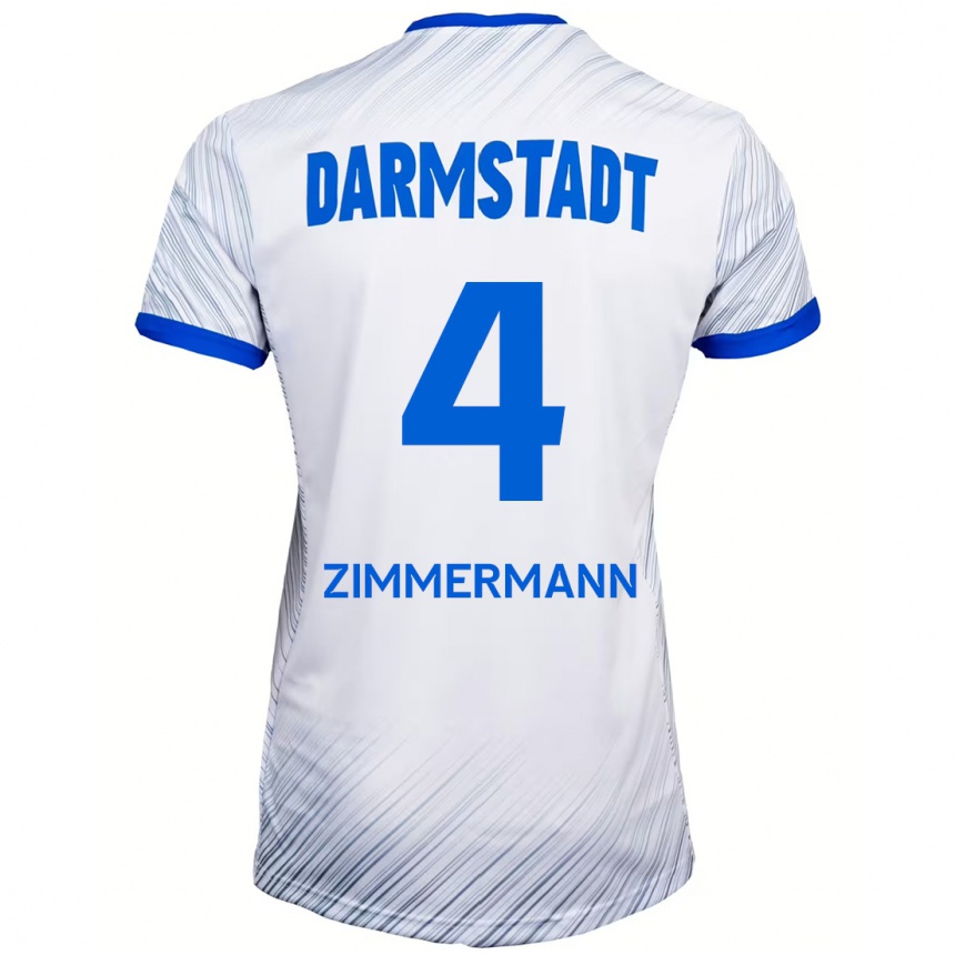 Enfant Football Maillot Christoph Zimmermann #4 Blanc Bleu Tenues Extérieur 2024/25